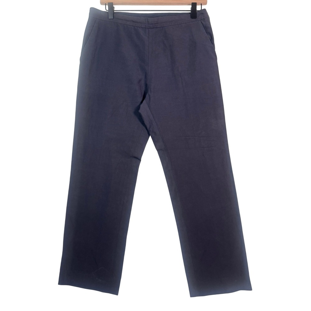 MARNI ITALY Women Straight Leg Linen Blend Pants Navy Blue Side Zip Size US 4
